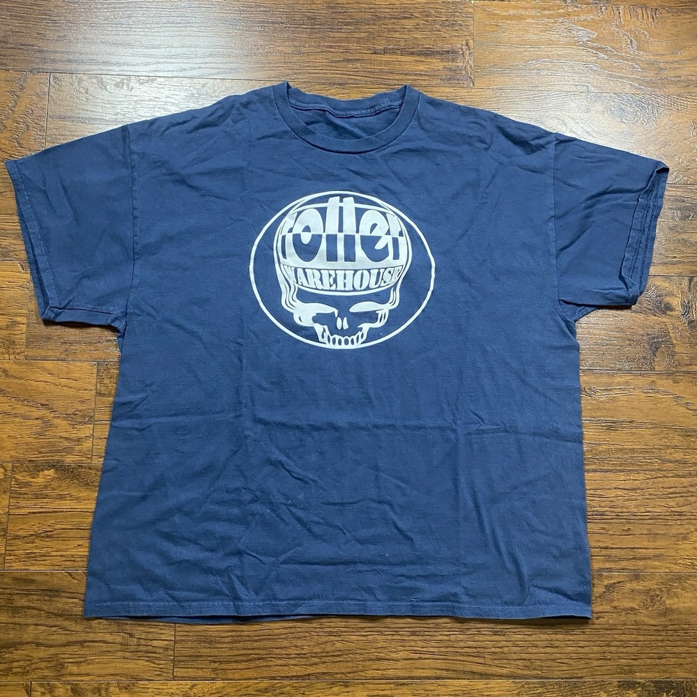 Roller Warehouse Graphic Tee skate punk Blue Short Sleeve Skull Print Mens XL